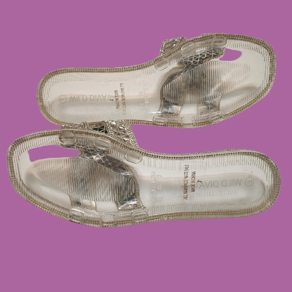 Wild Diva CLEAR MIRRORED Glam Slide Sandals, SIZE 7 - Picture 8 of 13